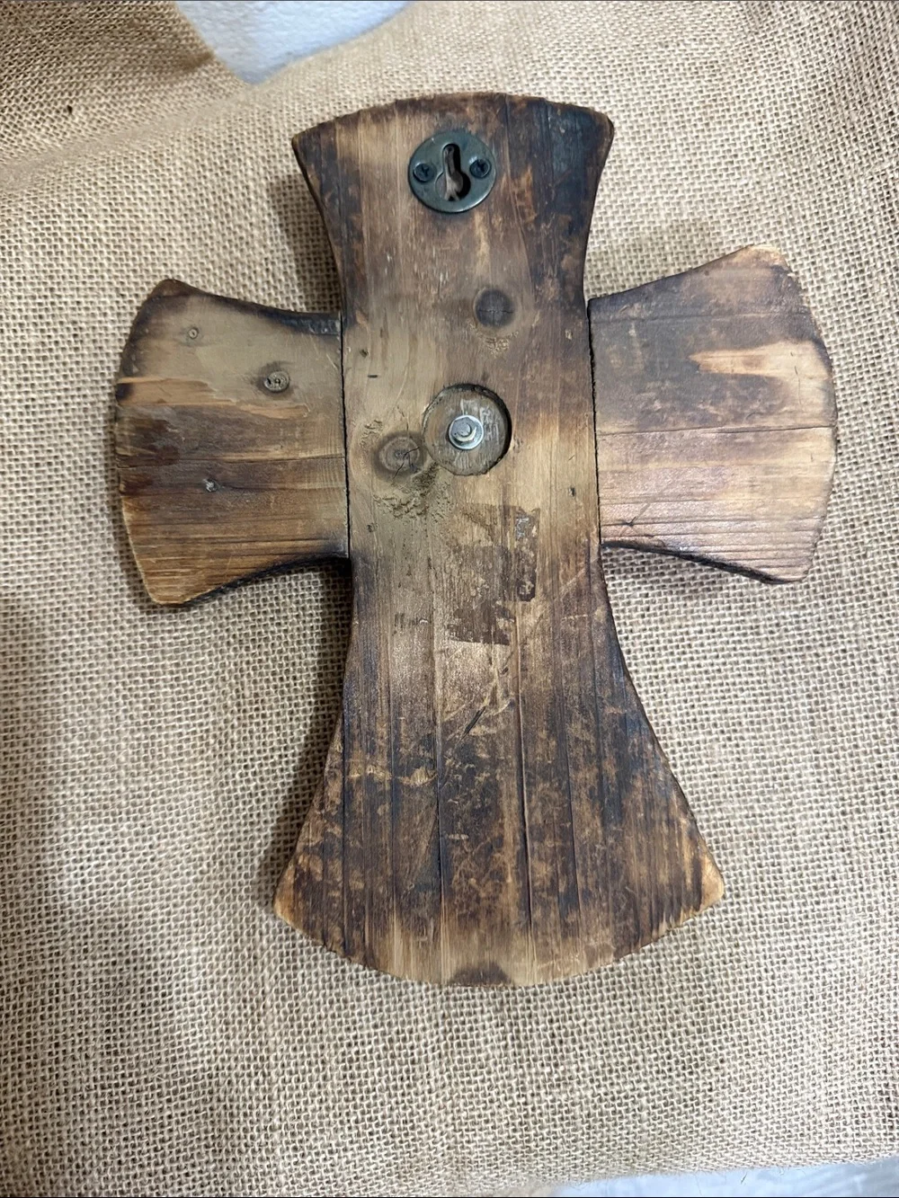 Wooden Decorative Wall Cross with Turquoise and Red Accents and Barn Wood